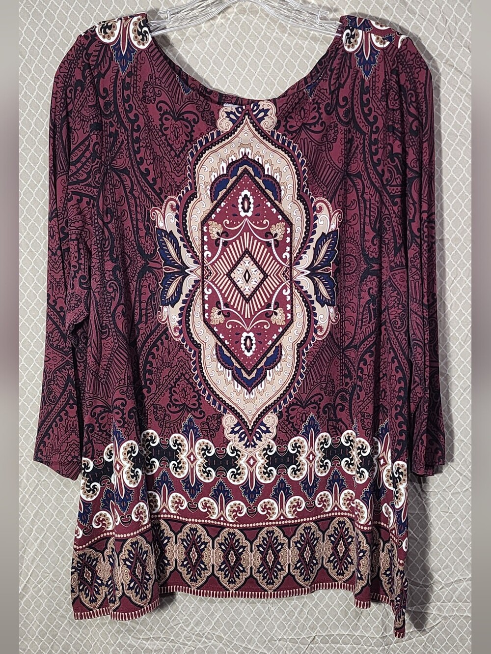 Charter Club Tunic 3/4 Sleeve Paisley Medallion Print Shirt Women's 1X